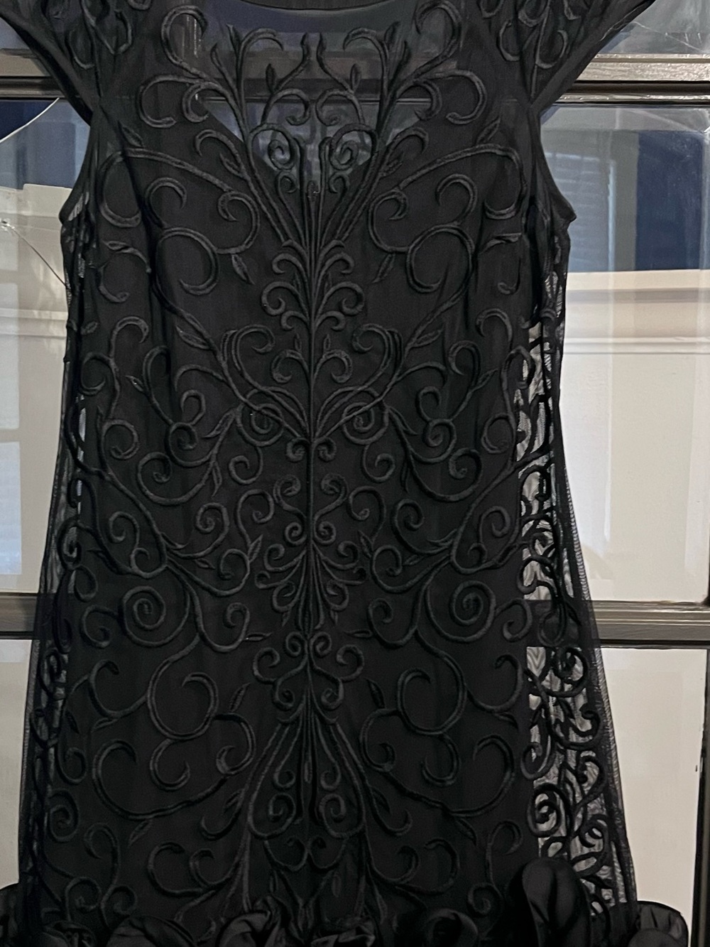 Guess Black Embroidered Mesh Midi Dress